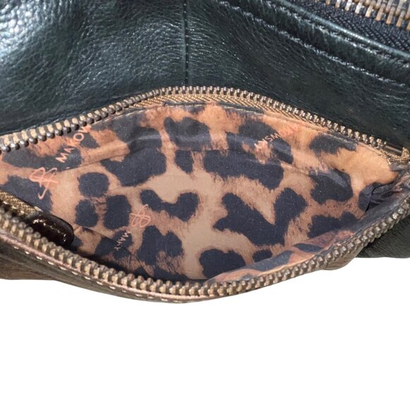 B. Makowsky Women’s Black & Bronze Leather With Fringe Zippered Crossbody Bag - Picture 14 of 15